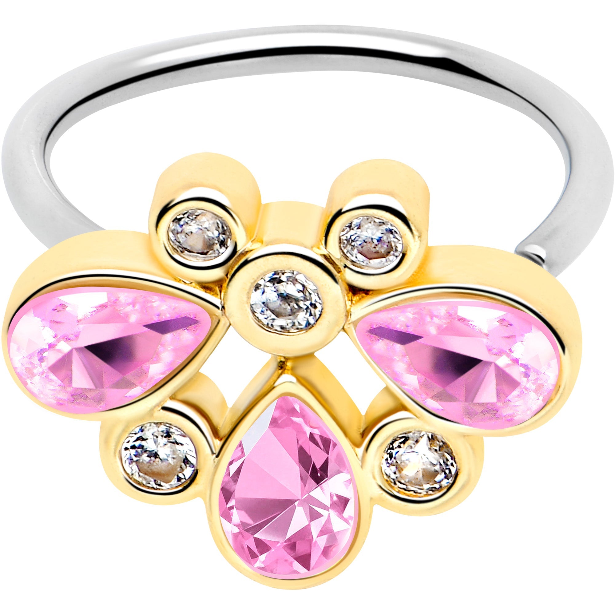 20G 5/16 Pink Gem Golden Crown Deluxe Nose Hoop