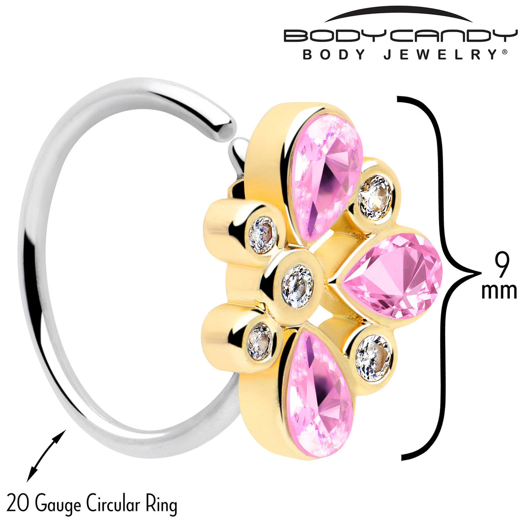 20G 5/16 Pink Gem Golden Crown Deluxe Nose Hoop