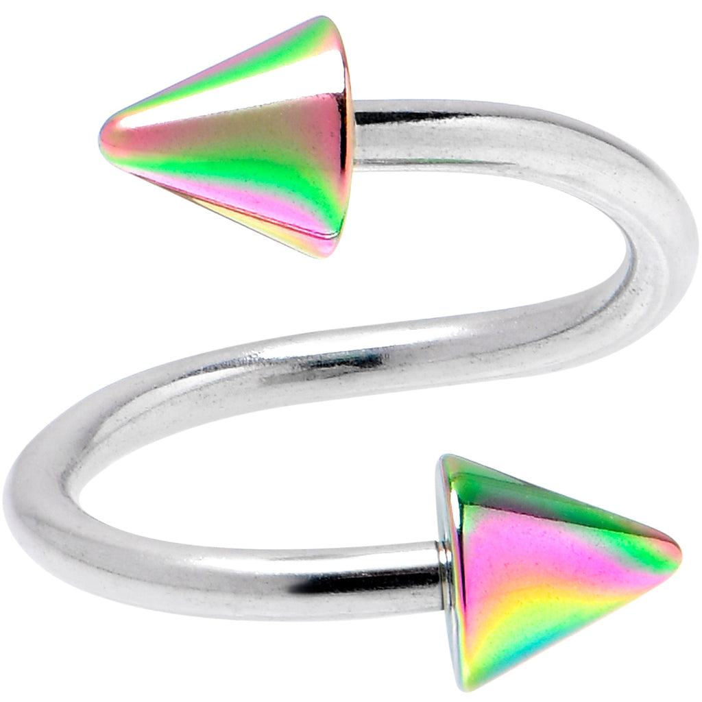 16G 3/8 Rainbow Cone Ends Spiral Twister Eyebrow Ring