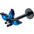 16G 5/16 Blue Clear Gem Black Goth Flower Labret Monroe Tragus