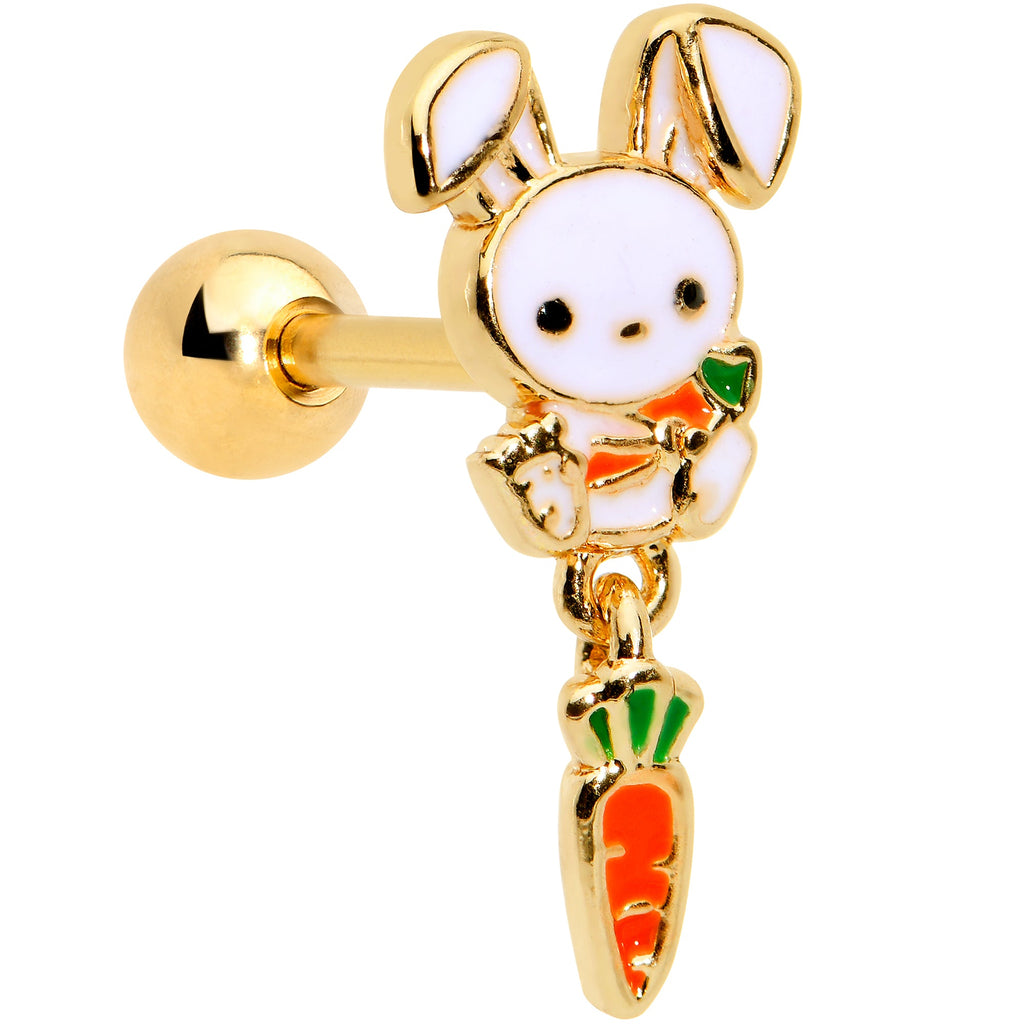 16G 1/4 Gold Hue Cutie Easter Bunny Dangle Cartilage Tragus Earring