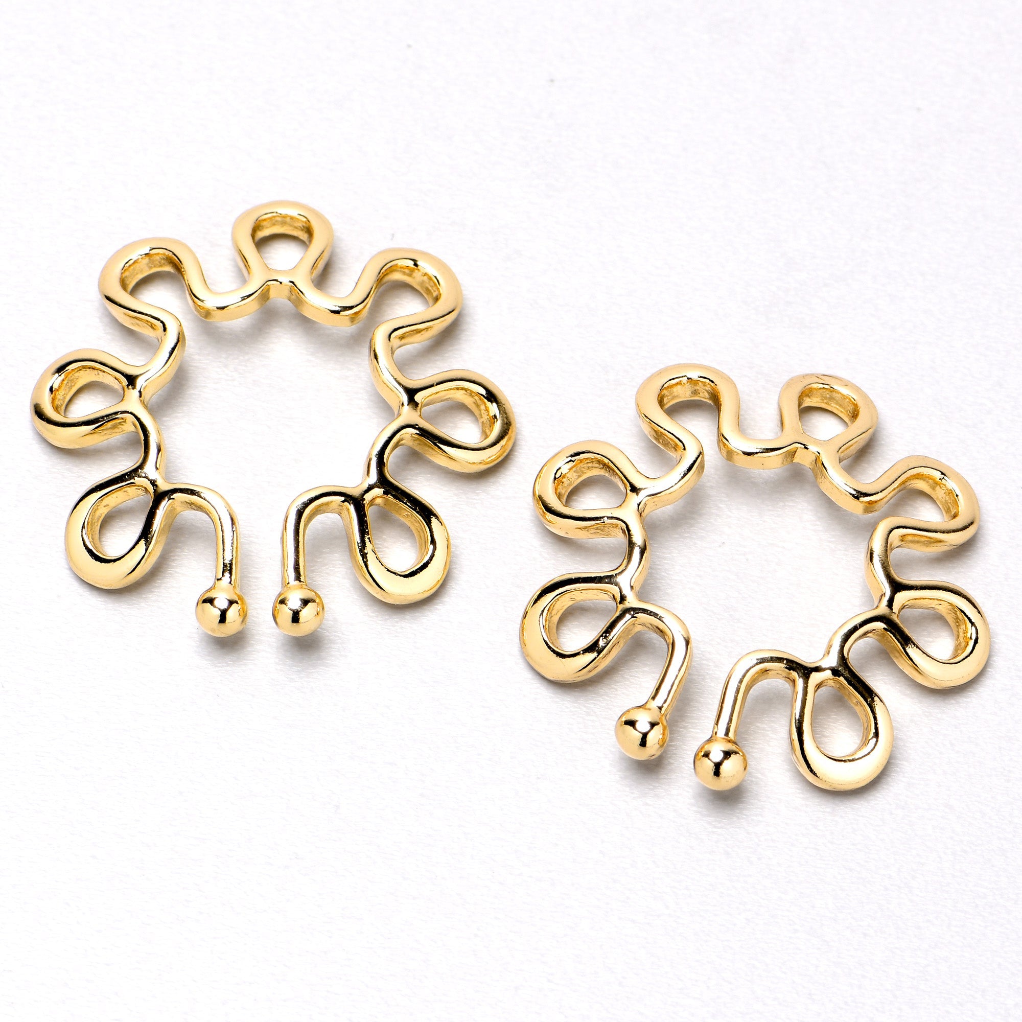 Gold Tone Trippy Flower Clip On Fake Nipple Ring Set