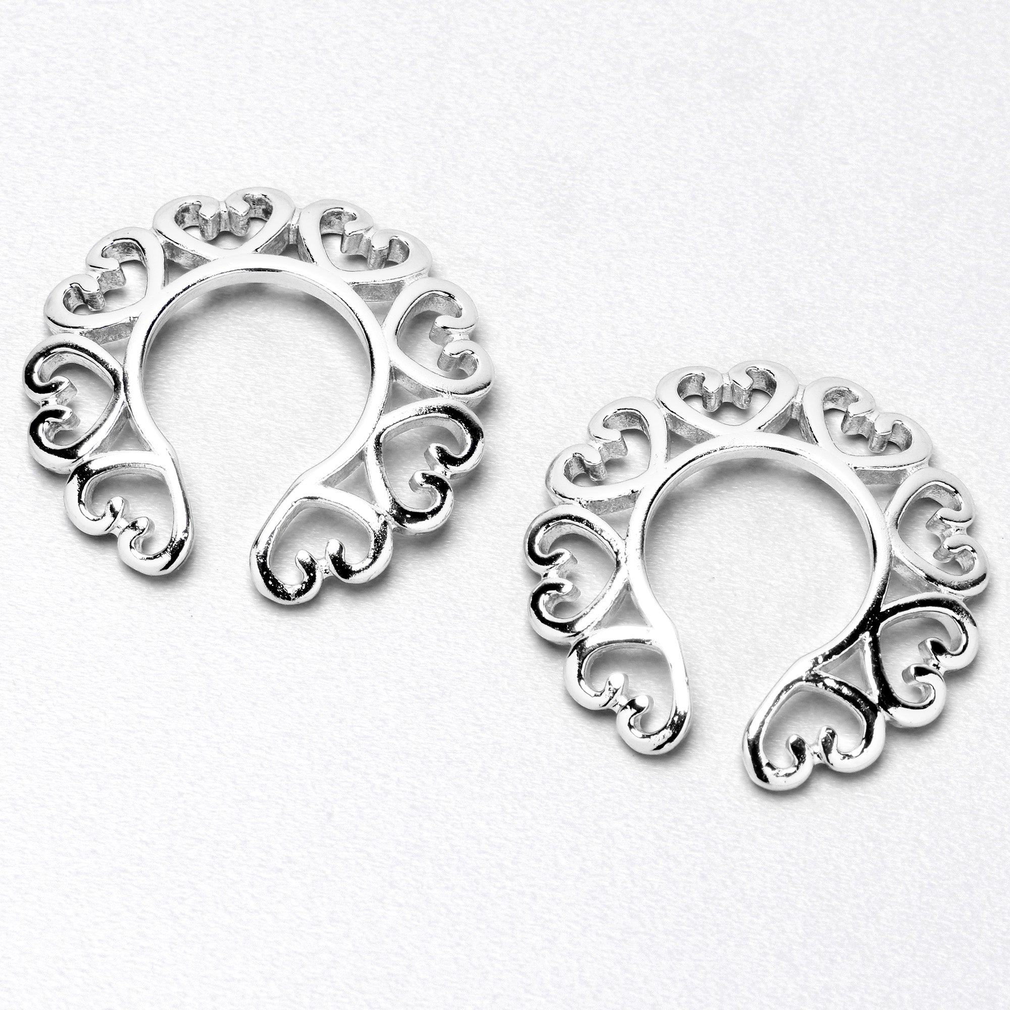 Filigree Hearts Clip On Fake Nipple Ring Set