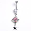 Clear Pink Heart Saturn Star Dangle Belly Ring