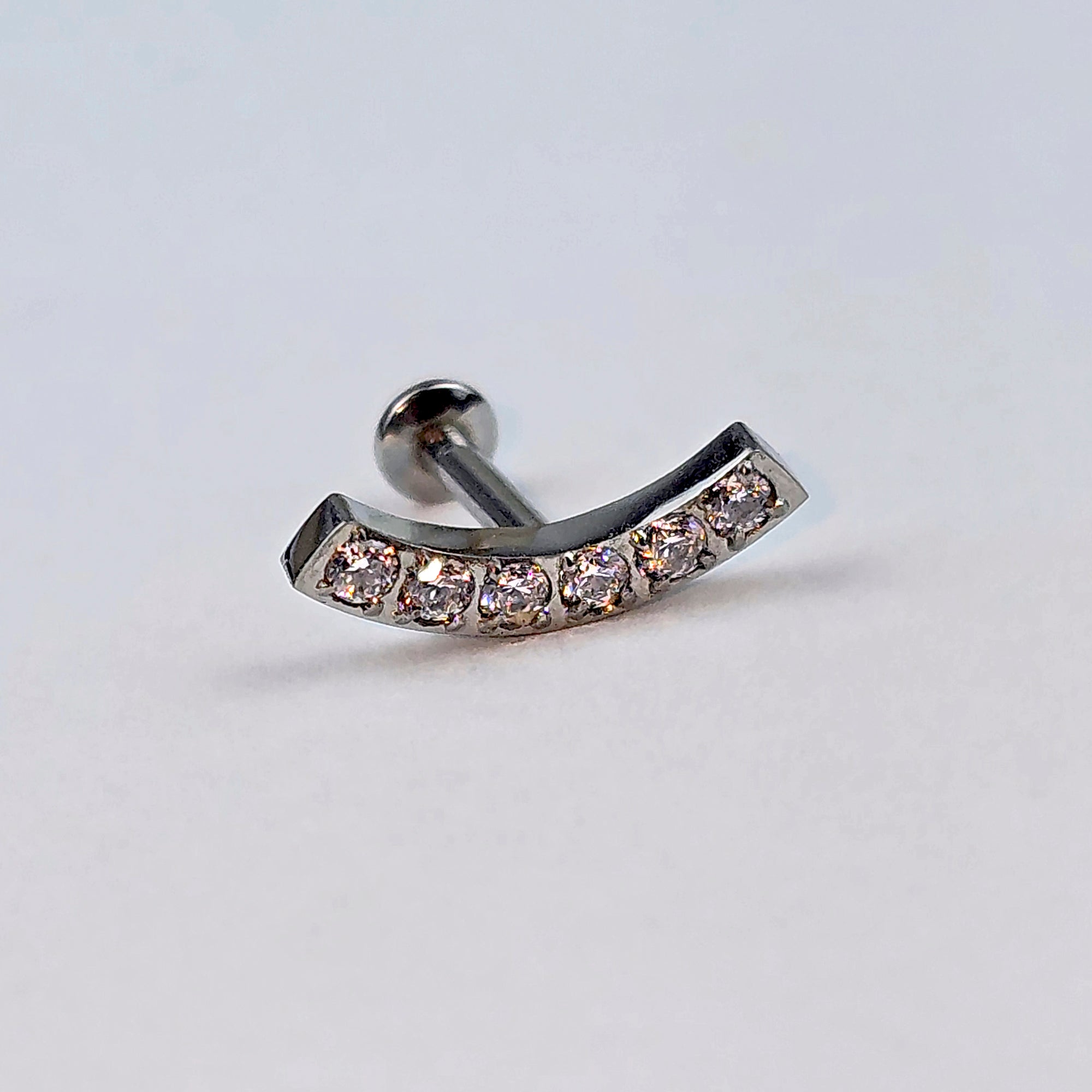 16G 1/4 CZ Stainless Steel Curved Threadless Push In Cartilage Labret