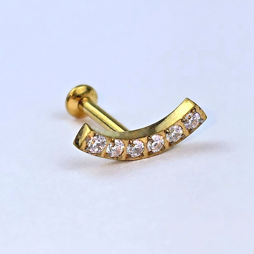 16G 5/16 Gold PVD Stainless Steel Threadless Curved Push In Tragus Labret