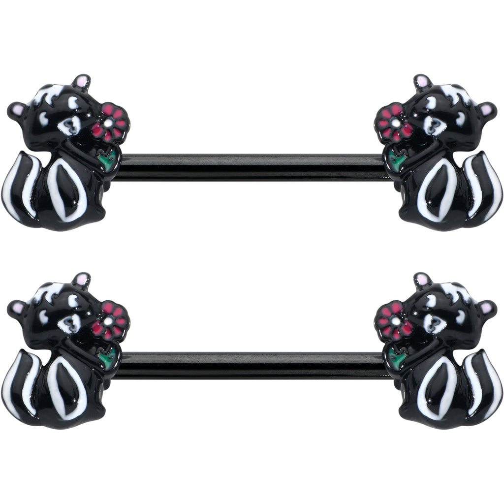 14G 9/16 Black Funky Skunk Barbell Nipple Ring Set