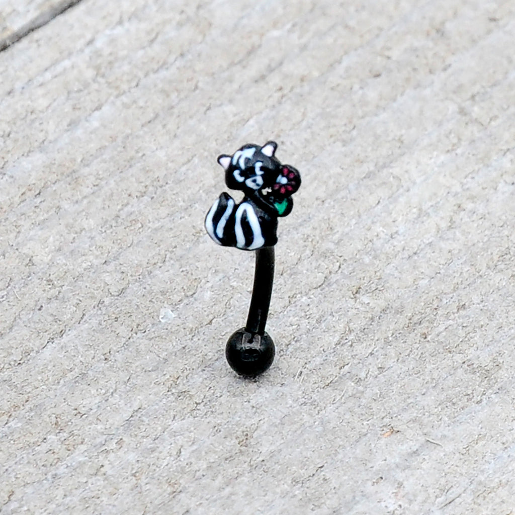 16G 5/16 Black Funky Skunk Curved Eyebrow Ring
