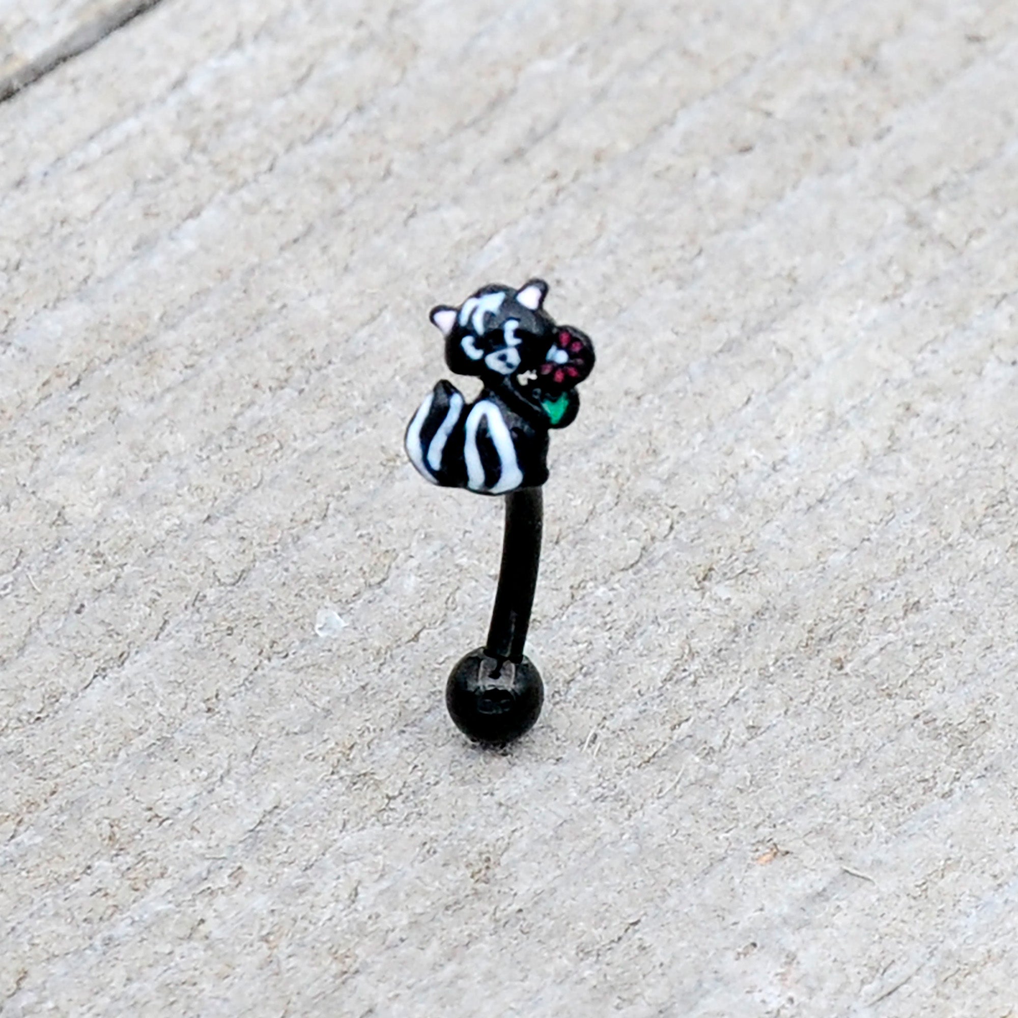 16G 5/16 Black Funky Skunk Curved Eyebrow Ring