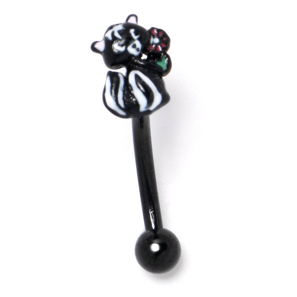 16G 5/16 Black Funky Skunk Curved Eyebrow Ring