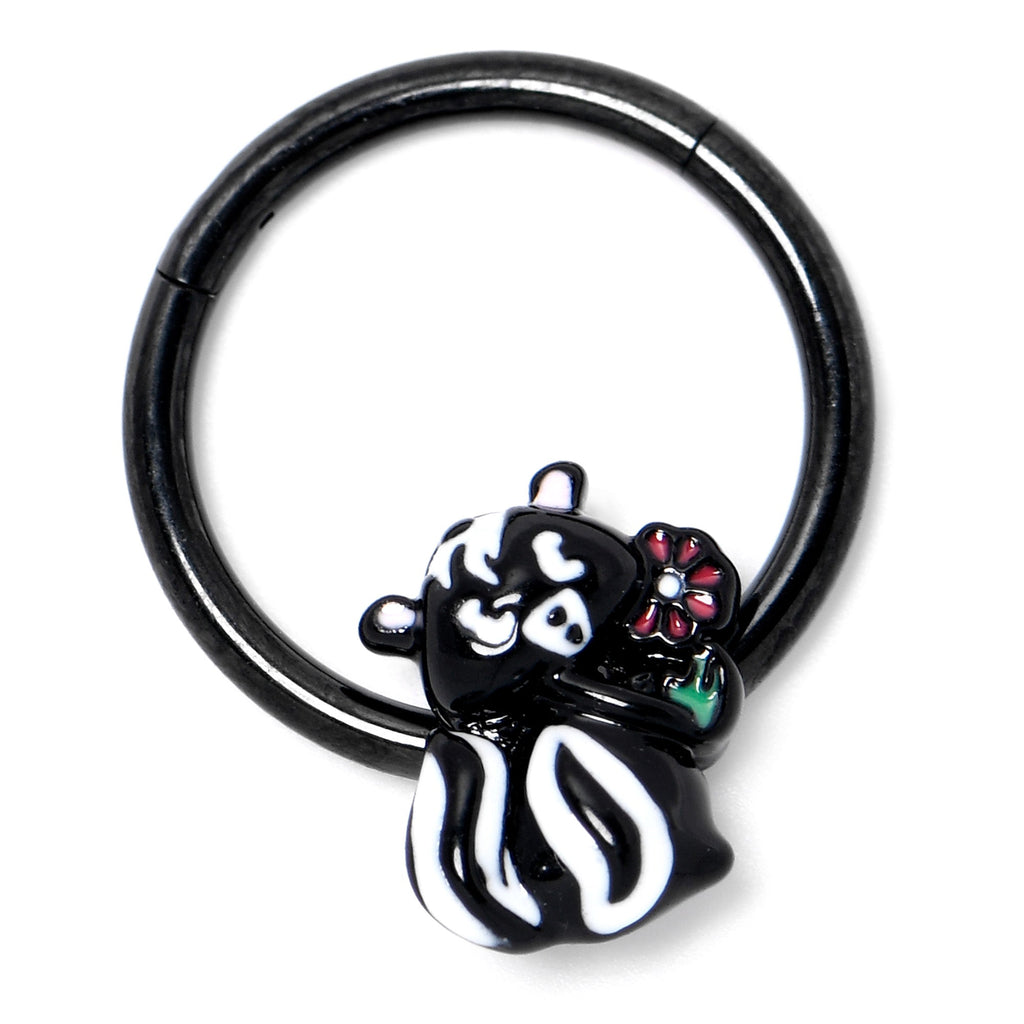 16G 3/8 Black Funky Skunk Hinged Segment Ring
