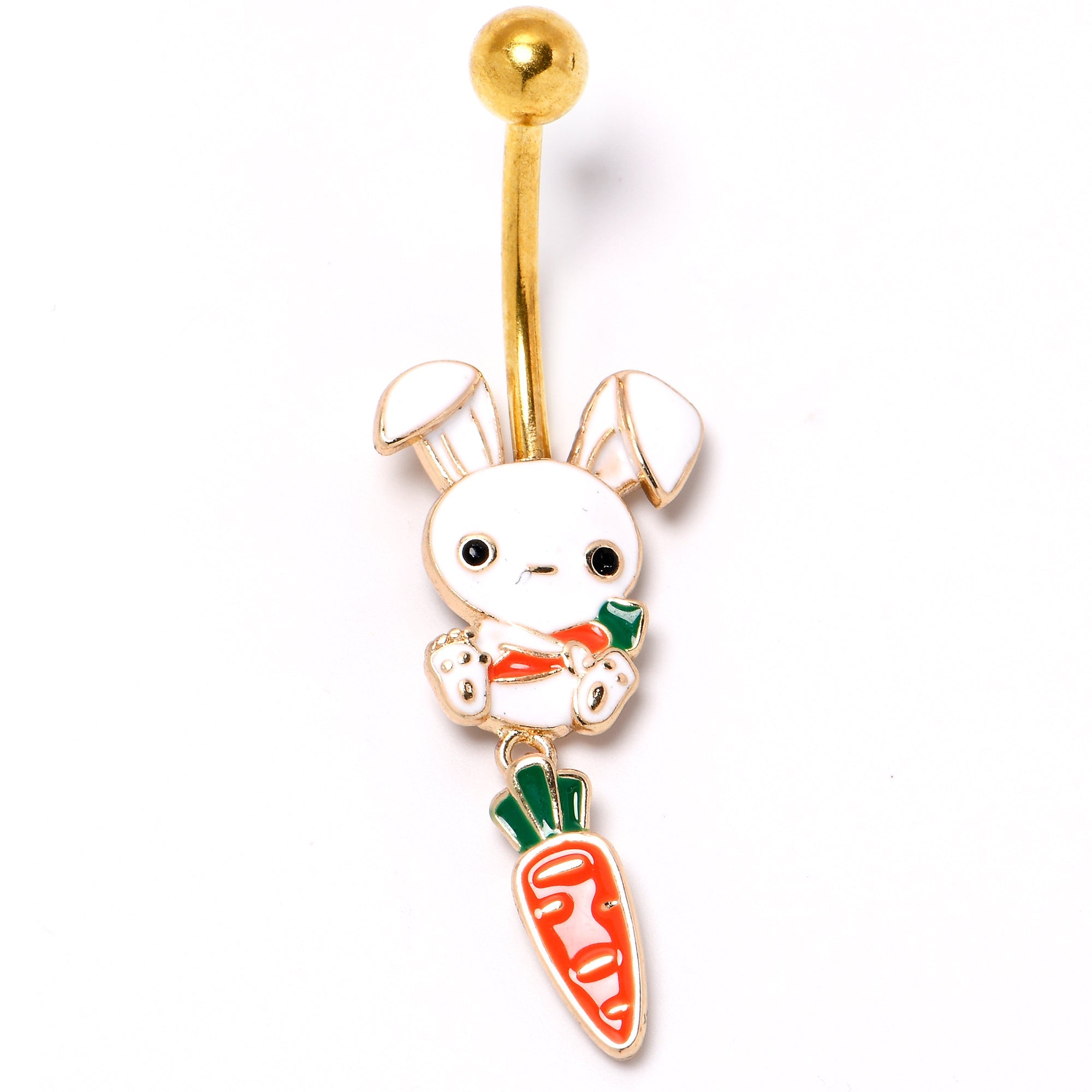 Gold Tone Cutie Easter Bunny Carrot Dangle Belly Ring