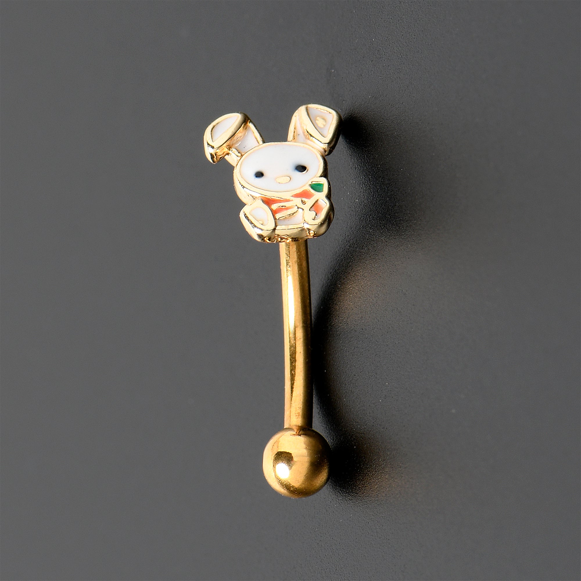 16G 5/16 Gold Tone Cutie Easter Bunny Curved Eyebrow Ring