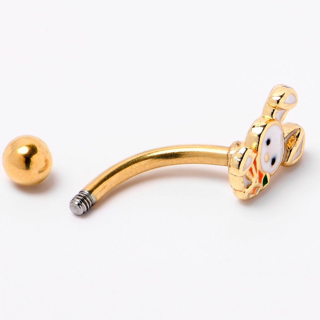 16G 5/16 Gold Tone Cutie Easter Bunny Curved Eyebrow Ring
