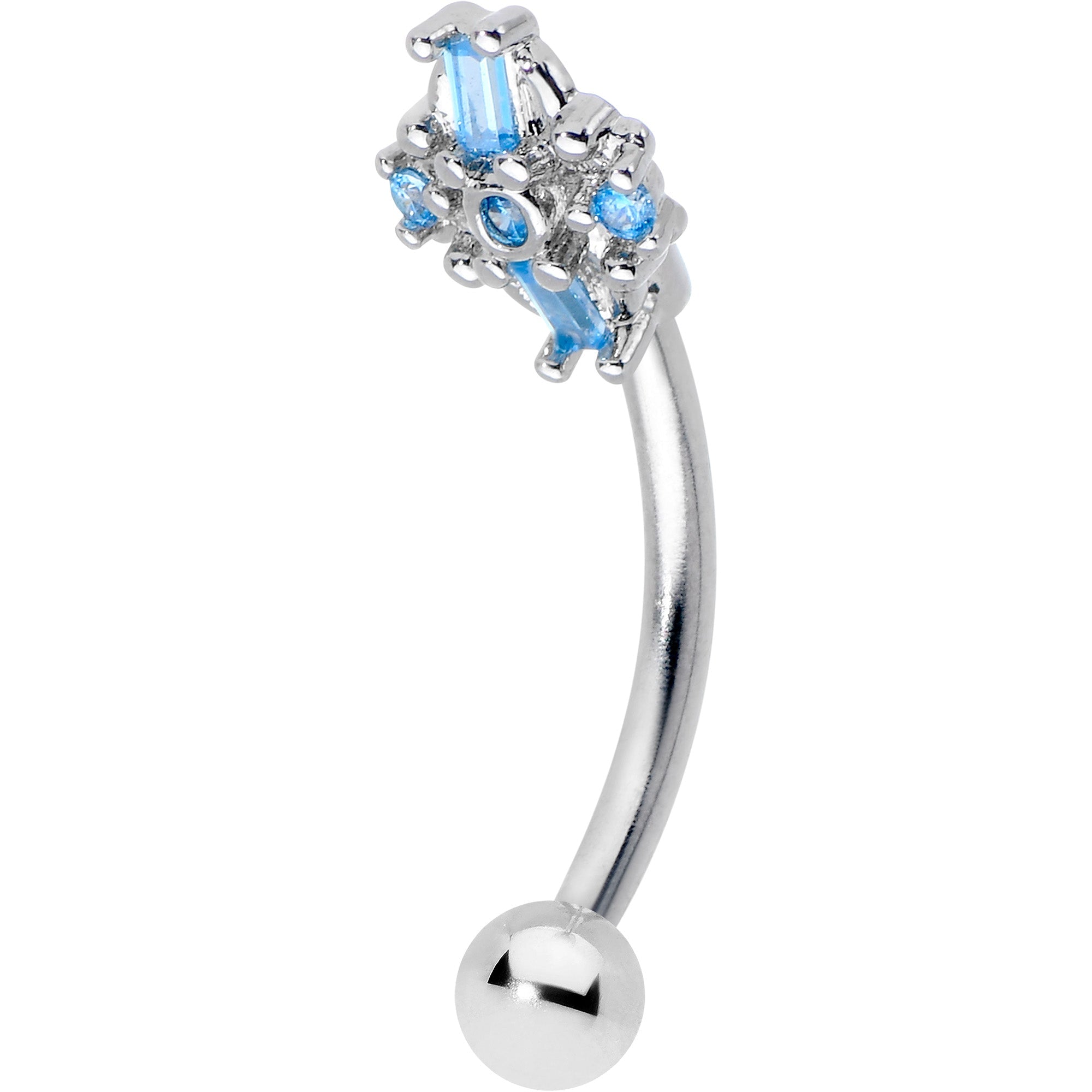 16G 5/16 Blue Gem Opulent Cross Curved Eyebrow Ring