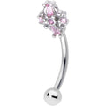 16G 5/16 Pink Gem Opulent Cross Curved Eyebrow Ring