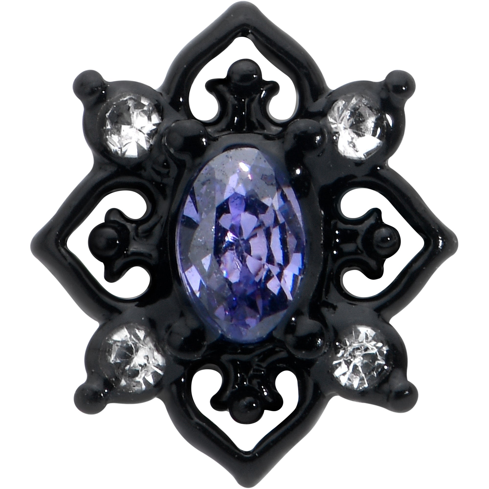16G 5/16 Purple Gem Black Scrolling Hearts Labret Monroe Tragus