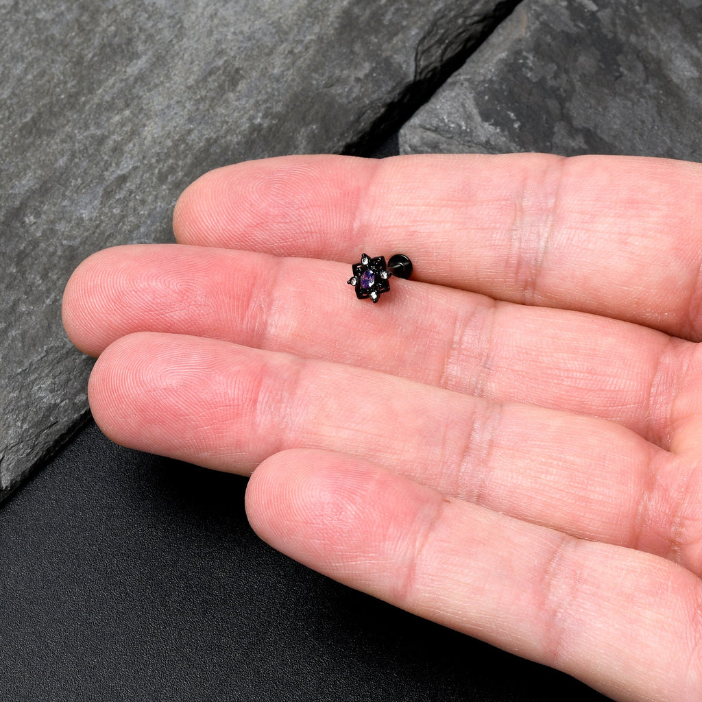 16G 5/16 Purple Gem Black Scrolling Hearts Labret Monroe Tragus
