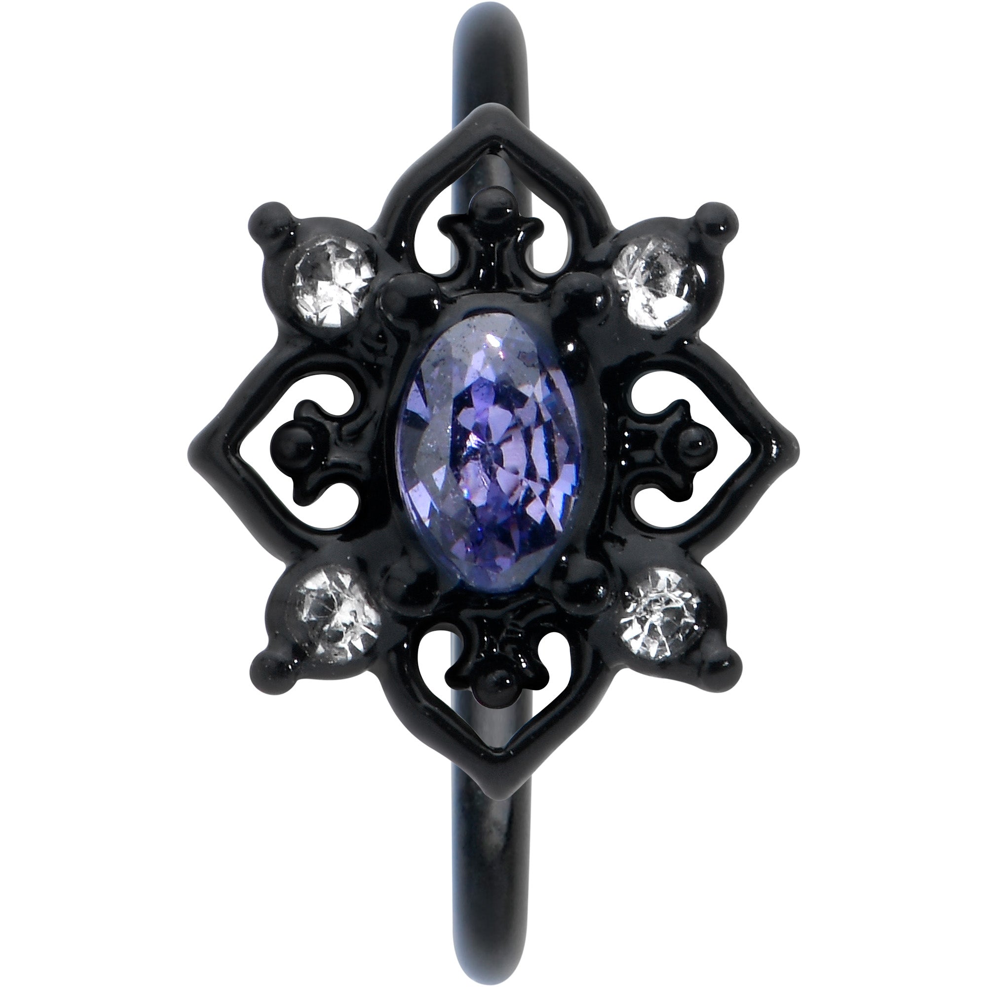20G 5/16 Purple Gem Black Scrolling Hearts Nose Hoop