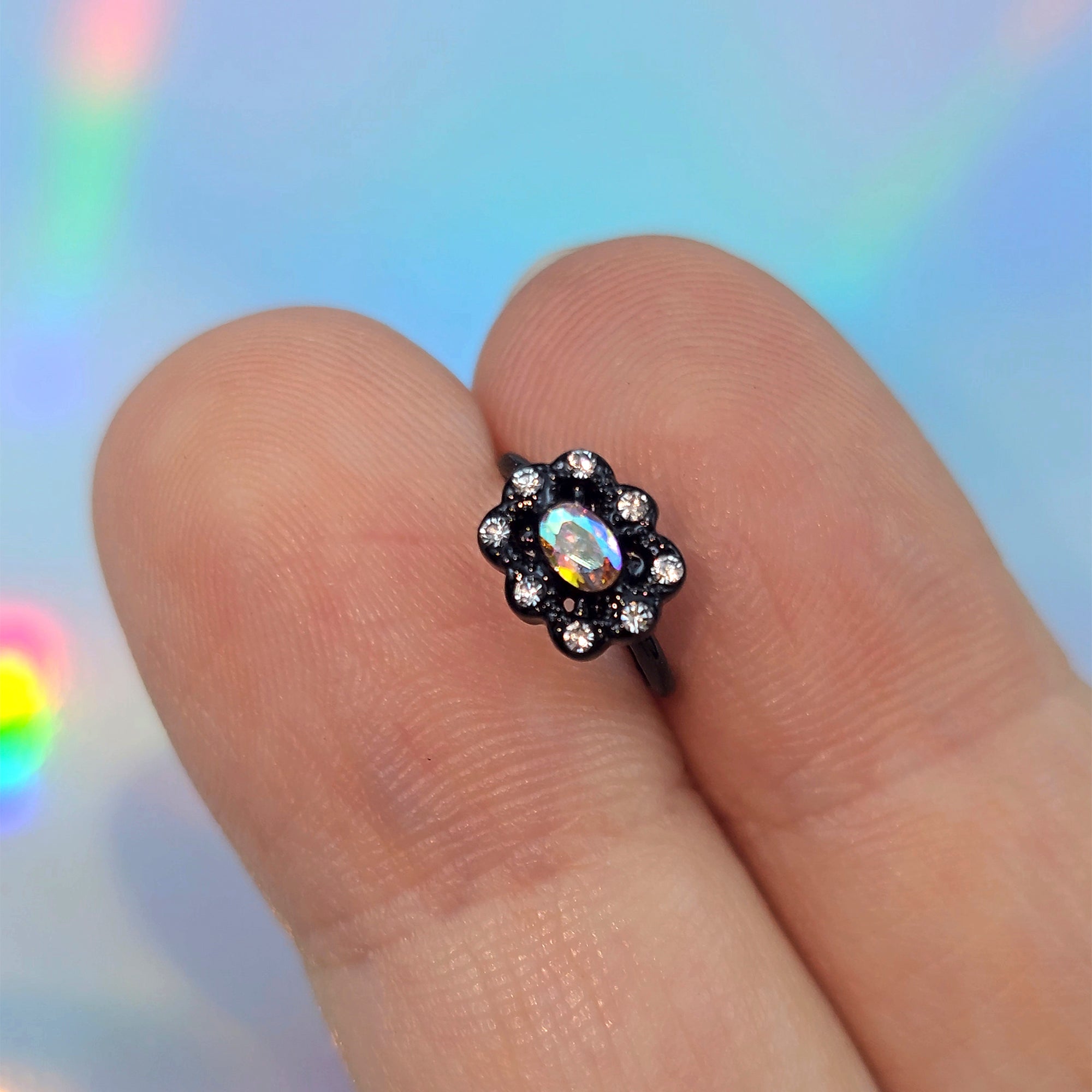 20G 5/16 Aurora Gem Black Filigree Fantasy Nose Hoop