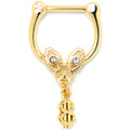 16G 5/16 Clear Gem Gold Hue Seeing Money Dangle Cartilage Clicker