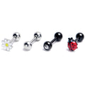 16G 1/4 Clear Gem Black Daisy Ladybug Cartilage Earring Curation Set of 4