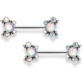 14G 9/16 Aurora CZ Gem Circles Threadless Barbell Nipple Ring Set