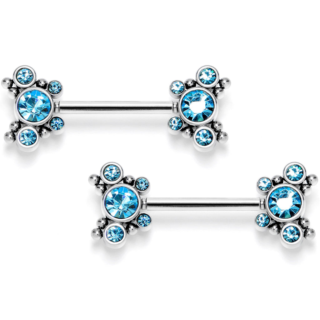 14G 9/16 Blue CZ Gem Circles Threadless Barbell Nipple Ring Set