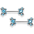 14G 9/16 Blue CZ Gem Circles Threadless Barbell Nipple Ring Set
