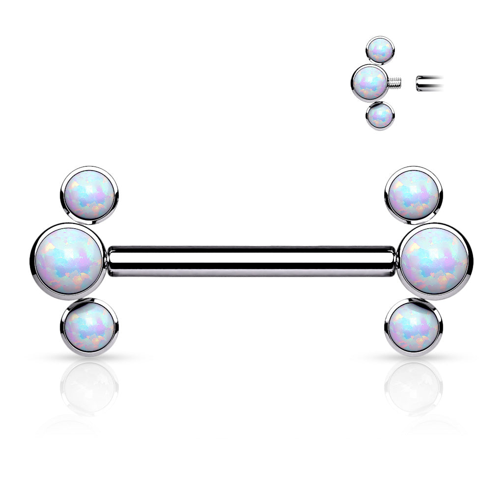 14G Synthetic Opal ASTM F-136 Implant Grade Titanium Internally Threaded Bridge Barbell