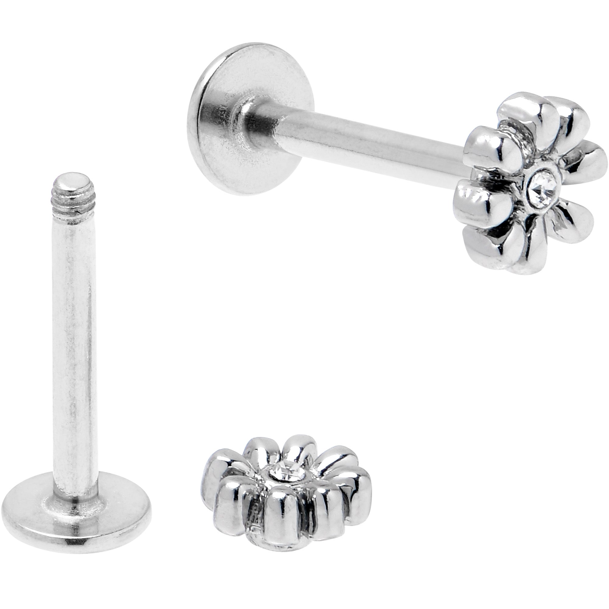 16G 5/16 Clear Gem Gold Tone Flower Butterfly Labret Set of 4