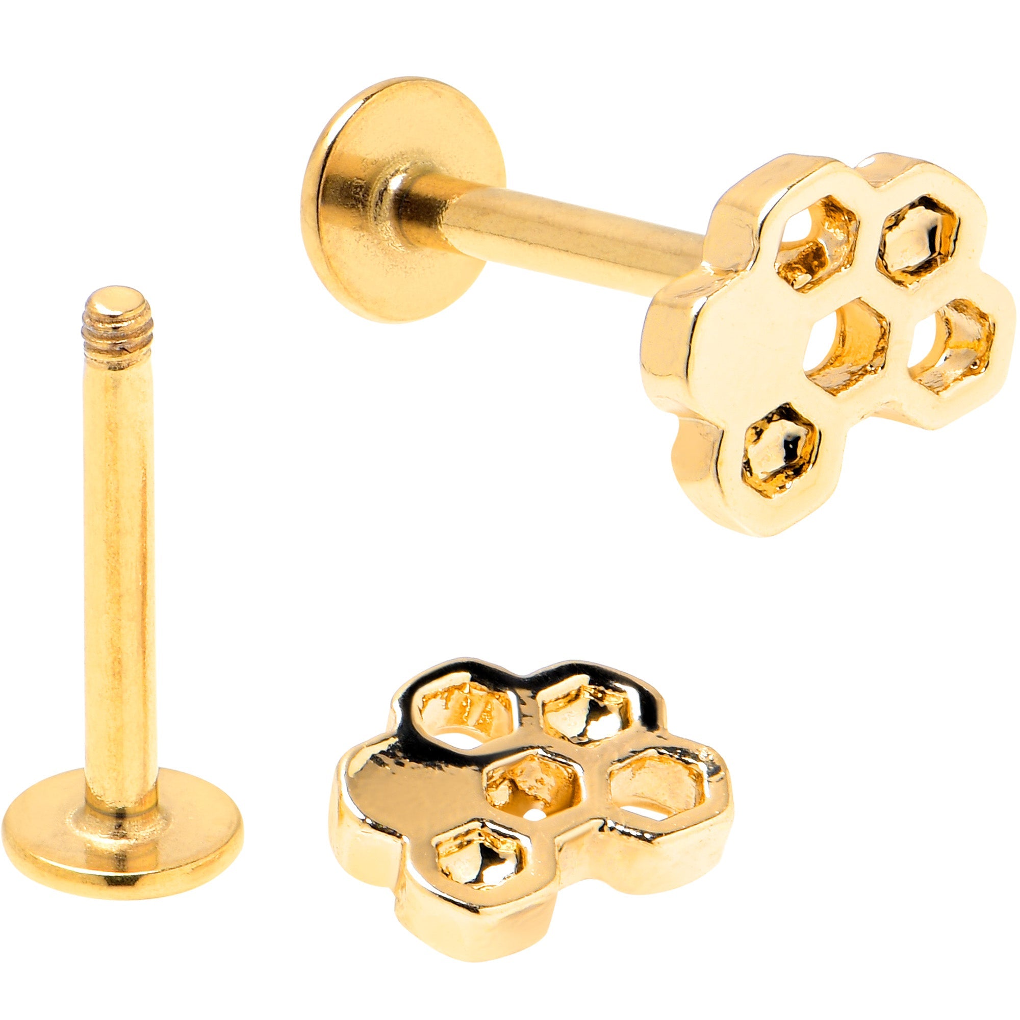 16G 5/16 Clear Gem Gold Tone Bee Honeycomb Black Labret Set of 4