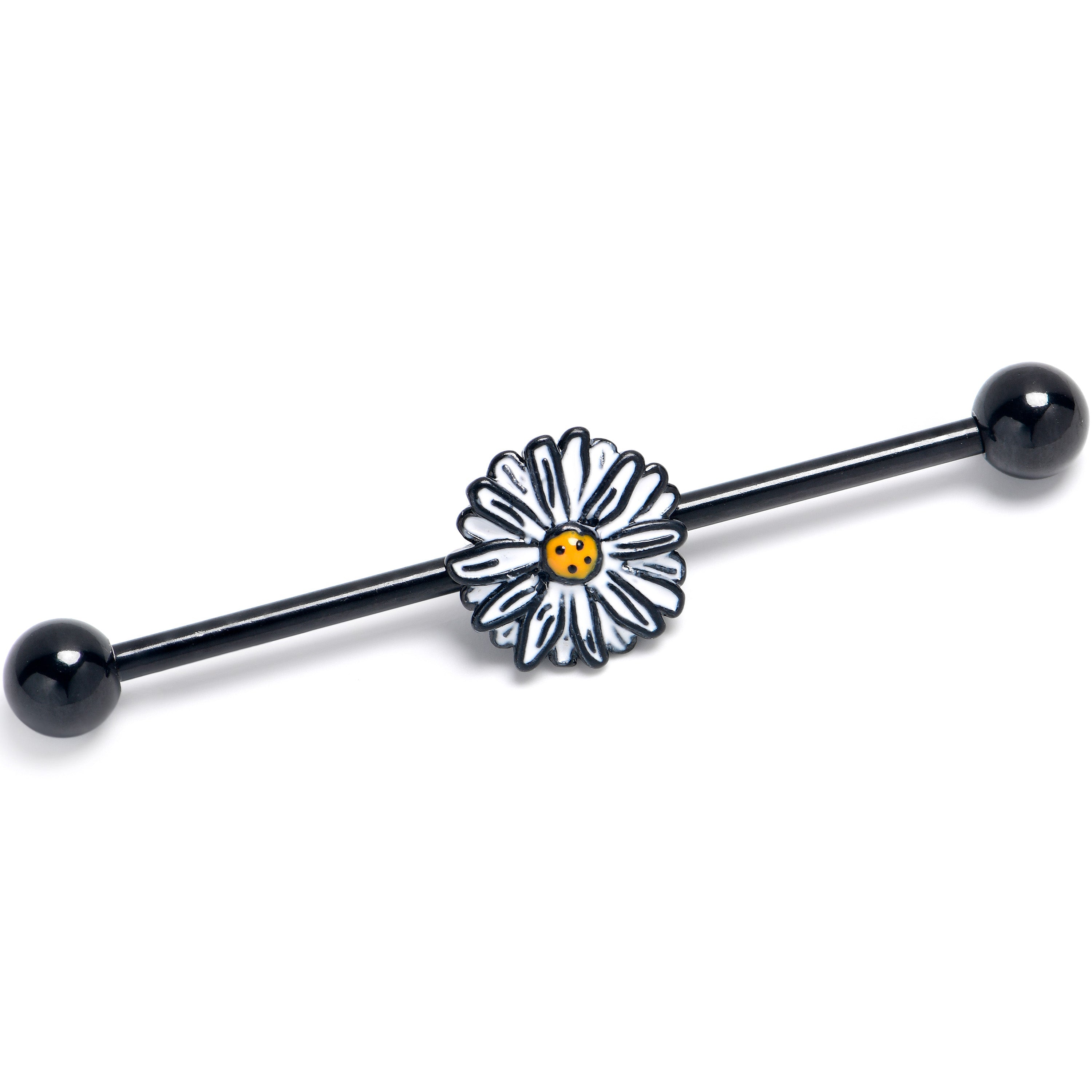 14G Black Pretty Daisy Flower Industrial Barbell 38mm