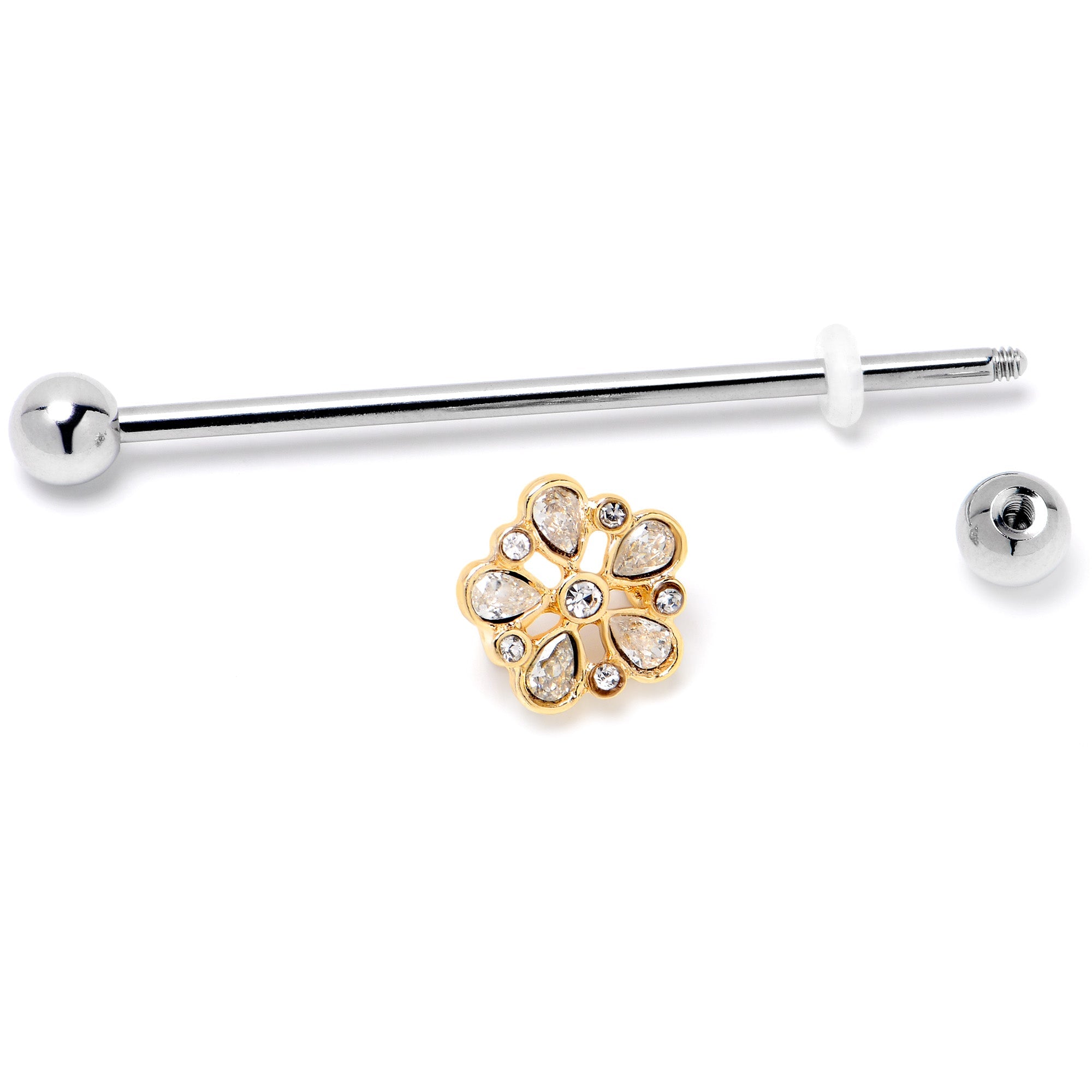 14G Clear Gem Filigree Flower Fantasy Industrial Barbell 38mm