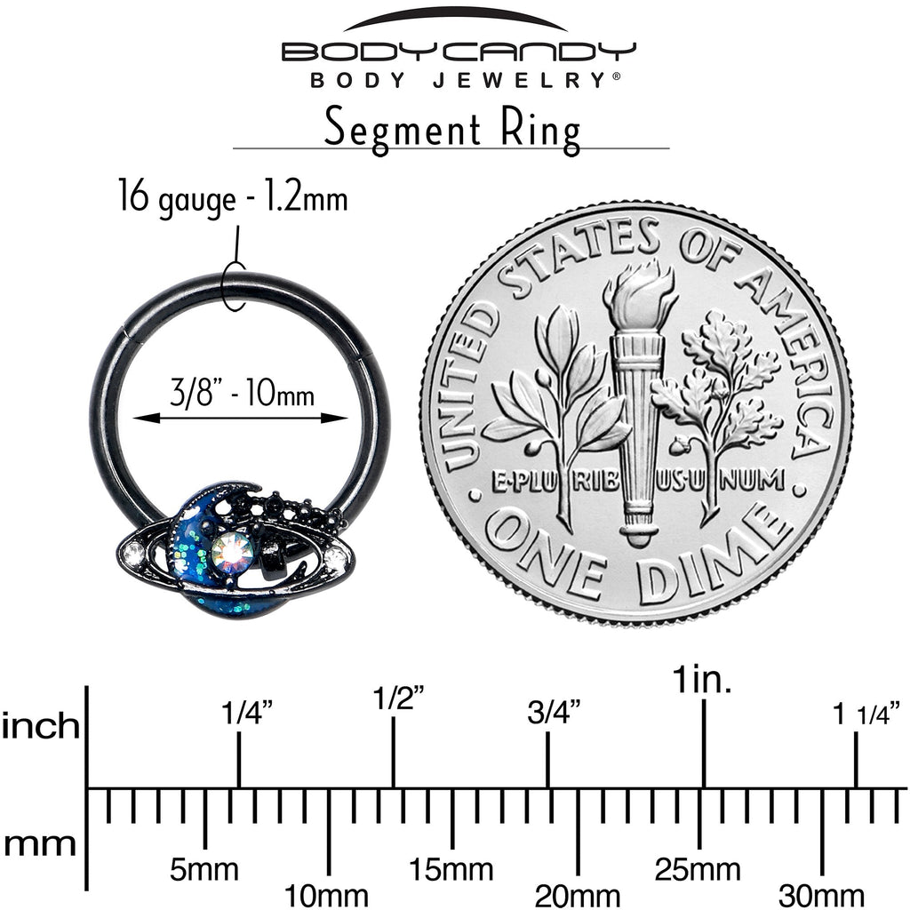 16G 3/8 Aurora Gem Black Saturn Space Moon Hinged Segment Ring