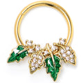 16G 3/8 Clear CZ Gem Gold Tone Leafy Beauty Hinged Segment Ring