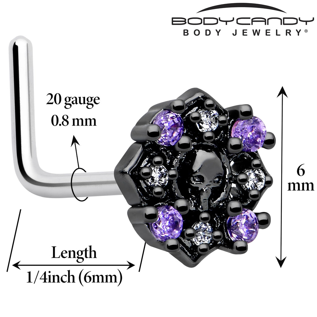 20G 7mm Pink Gem Skull Cross L Shape Nose Ring