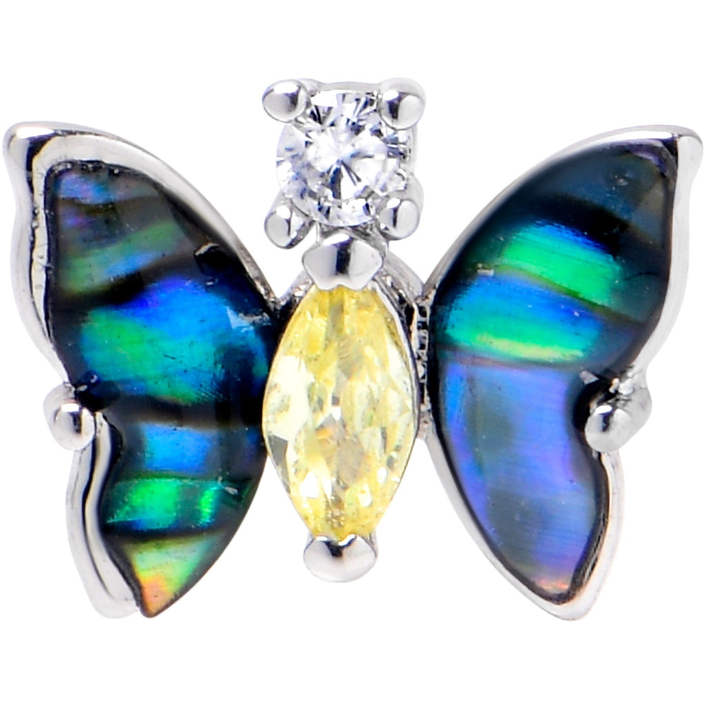 16G 5/16 Yellow Clear Gem Dark Butterfly Labret Monroe Tragus