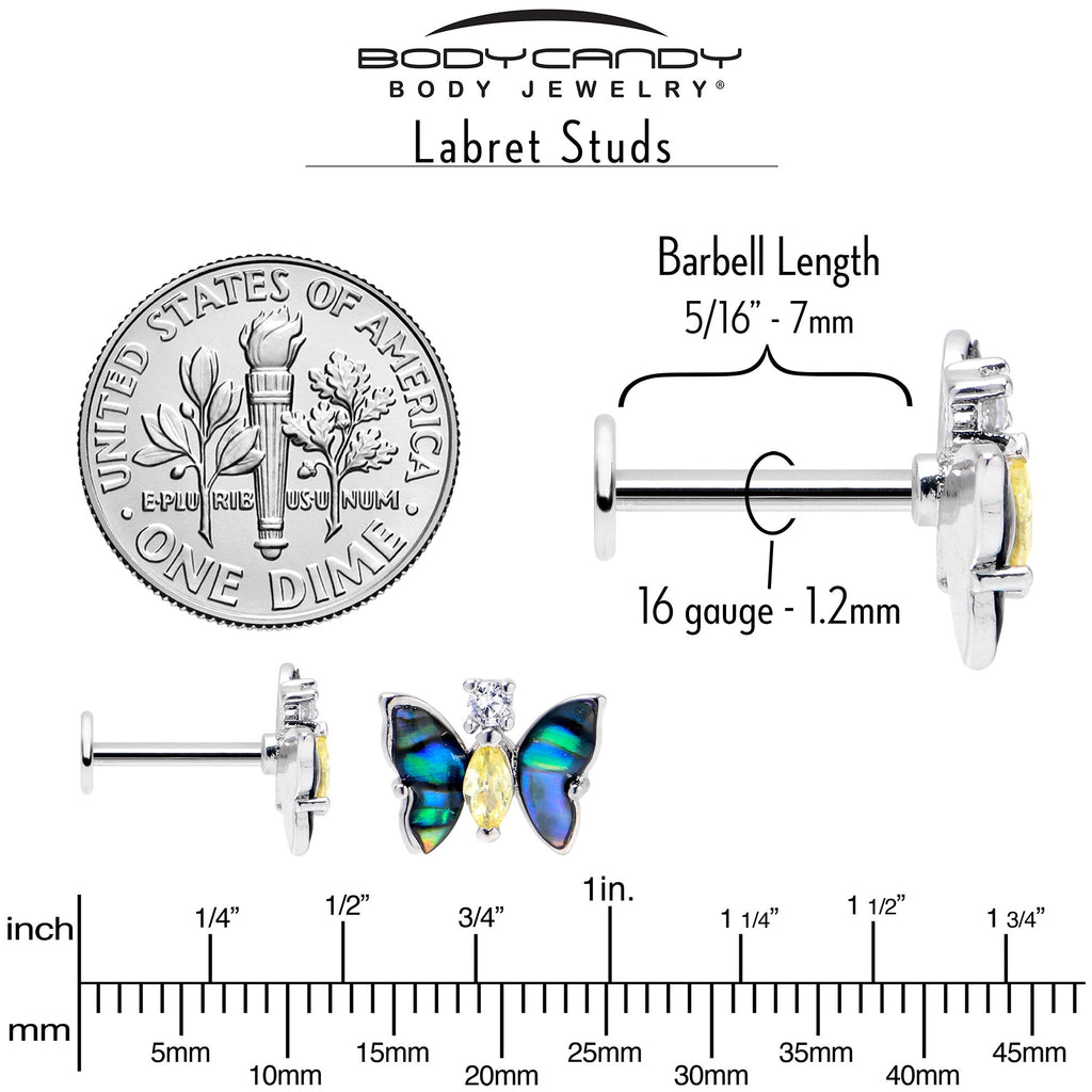 16G 5/16 Yellow Clear Gem Dark Butterfly Labret Monroe Tragus