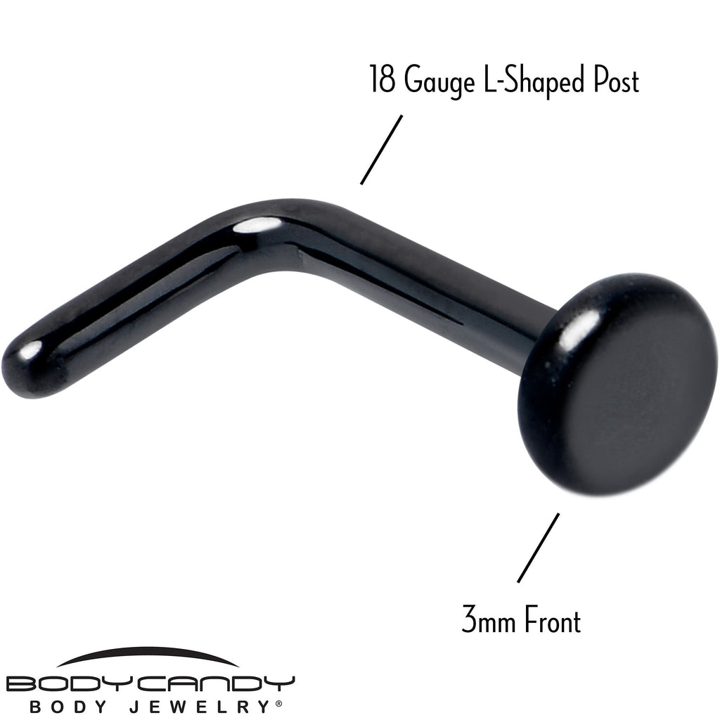 18G 1/4 Black ASTM F-136 Implant Grade Titanium 3mm Disc End L Shape Nose Ring