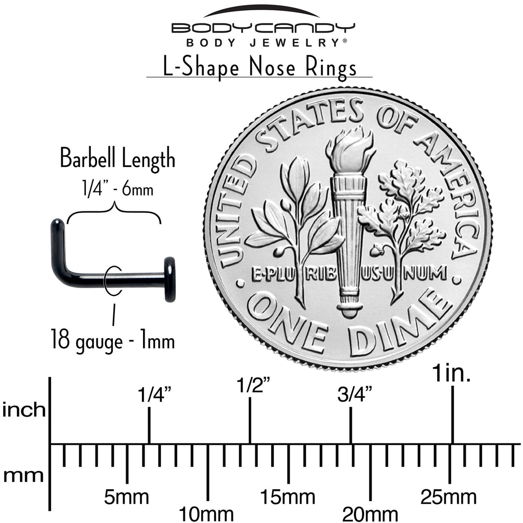 18G 1/4 Black ASTM F-136 Implant Grade Titanium 3mm Disc End L Shape Nose Ring
