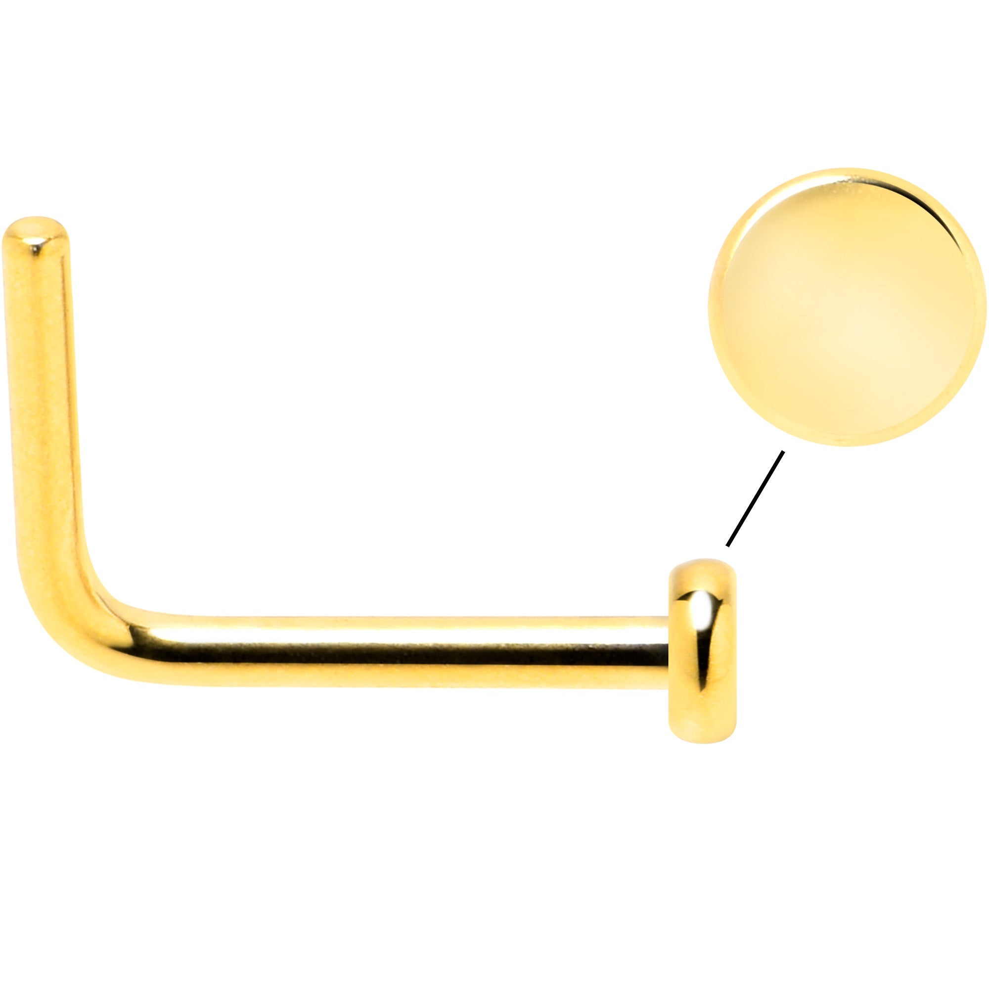 20G 1/4 Gold Tone ASTM F-136 Implant Grade Titanium 2mm Disc L Shape Nose Ring