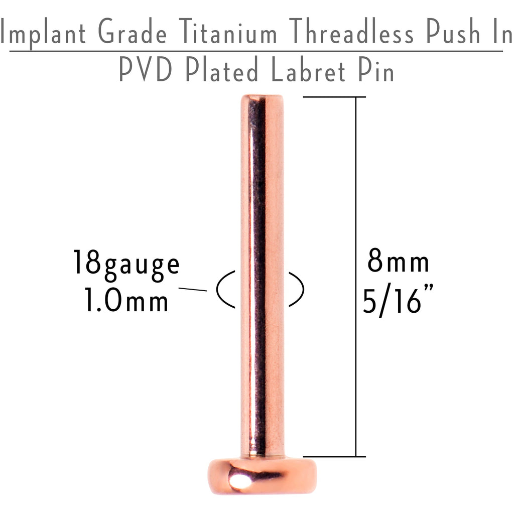 18G 5/16 Rosy Tone ASTM F-136 Implant Grade Titanium Threadless Post Only Labret