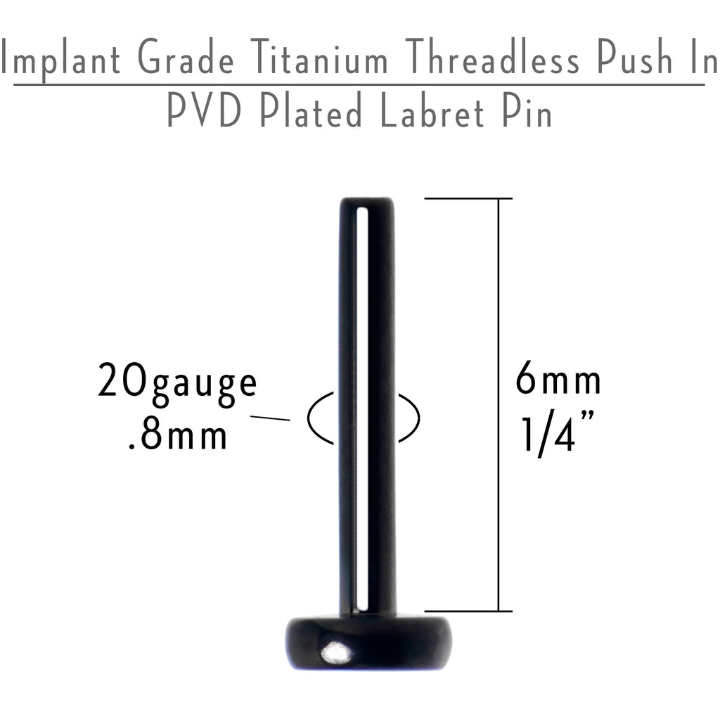 20G 1/4 Black ASTM F-136 Implant Grade Titanium Threadless Post Only Labret