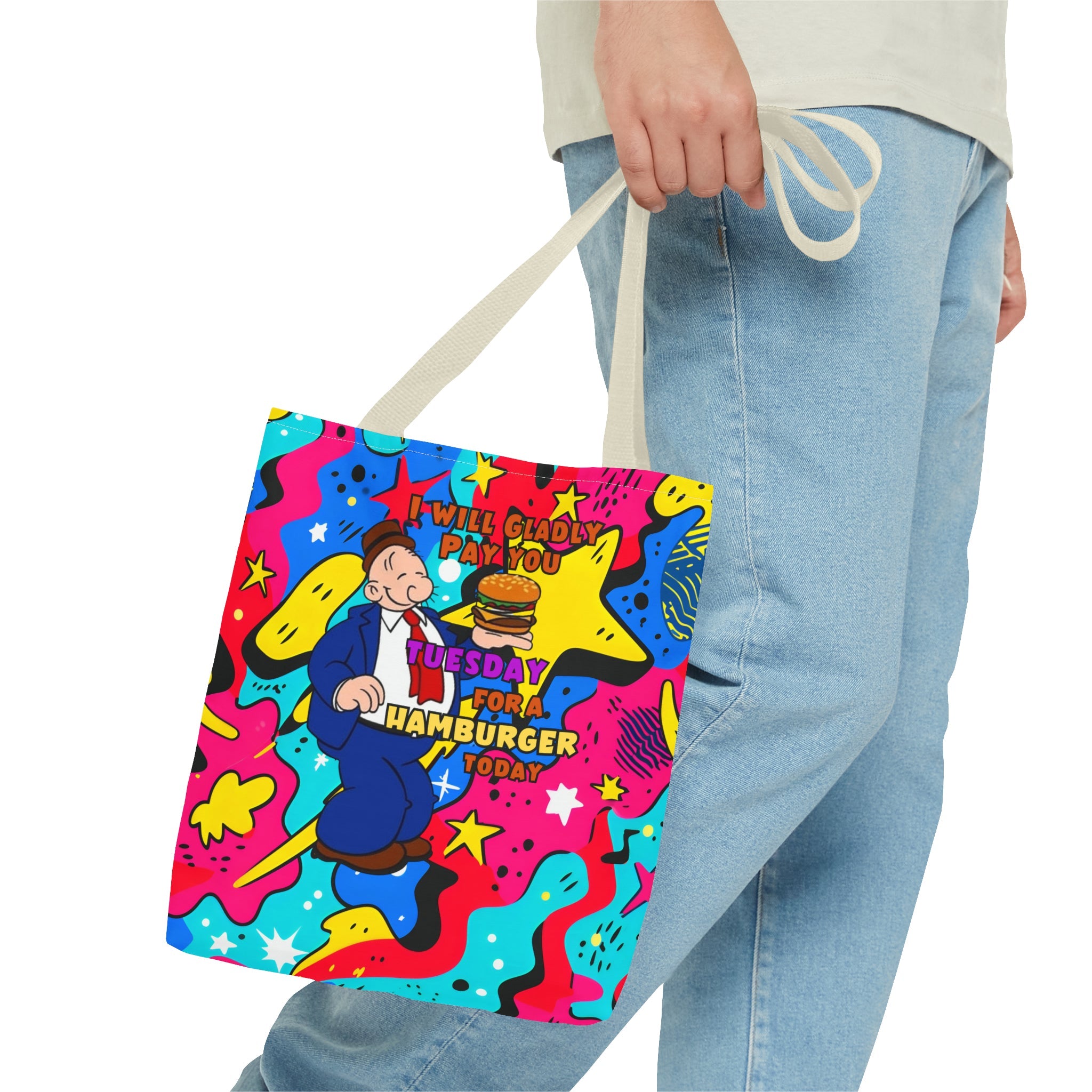 Abstract Comic Pop  AOP Tote Bag featuring Wimpy and his beloved hamburger