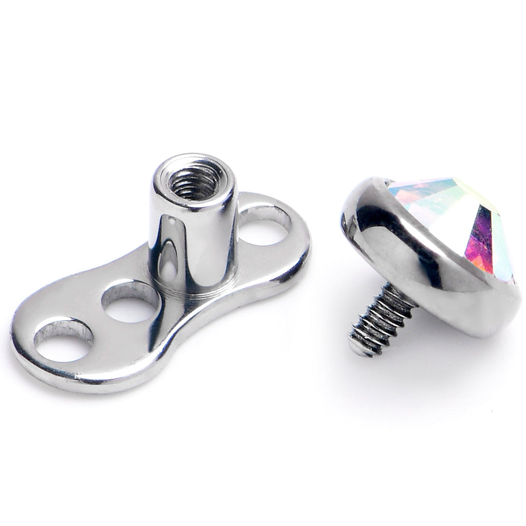 16G 4mm Aurora Gem Bezel Top 3 Hole Dermal Implant Grade Titanium Anchor Base