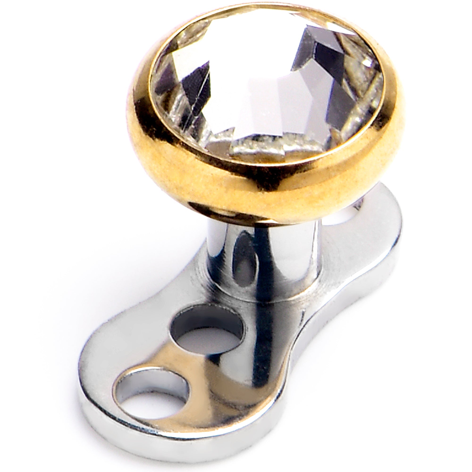 16G 4mm Gem Bezel Gold Top 3 Hole Dermal Implant Grade Titanium Anchor Base