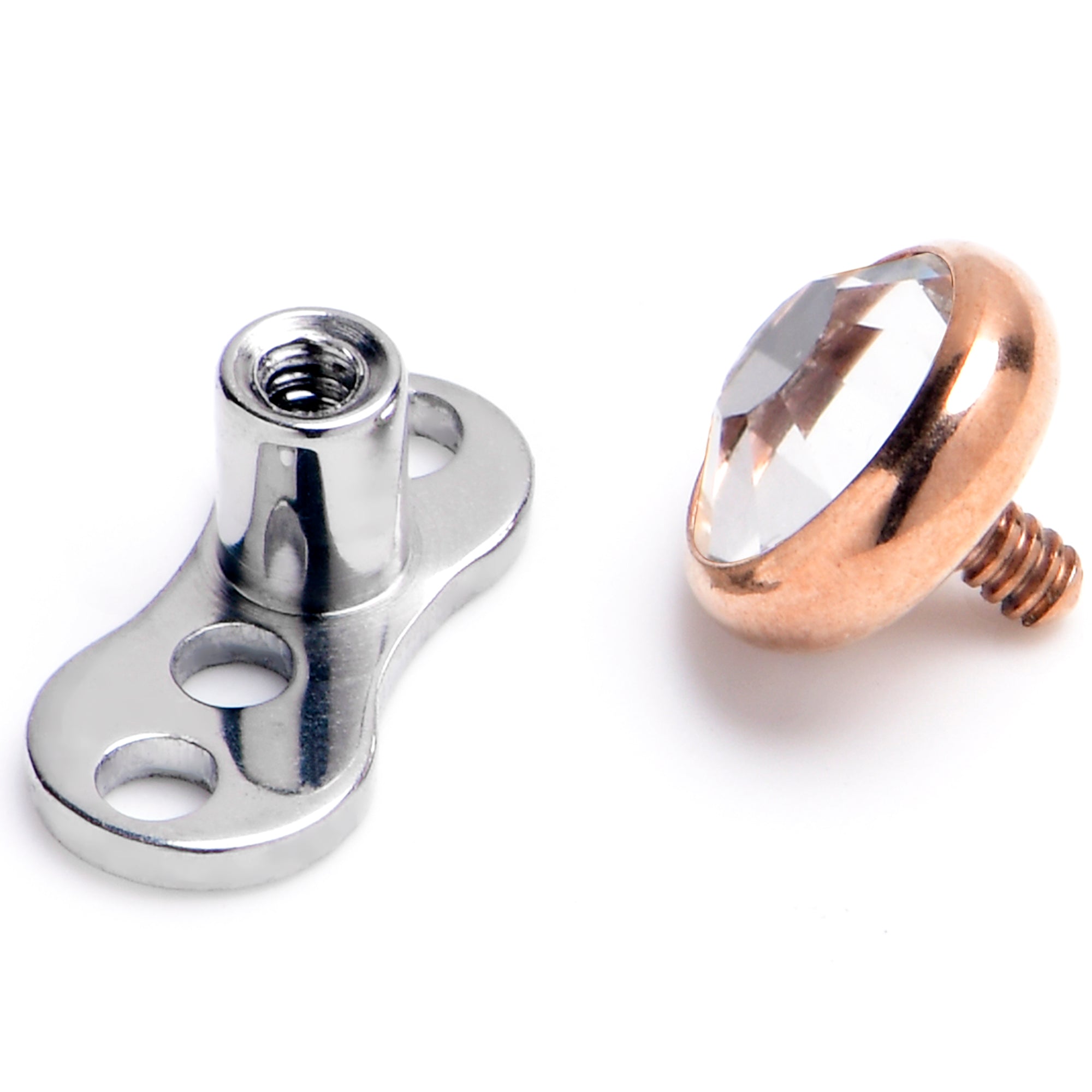 16G 4mm Gem Bezel Rose Gold Top 3 Hole Dermal Implant Grade Titanium Anchor Base