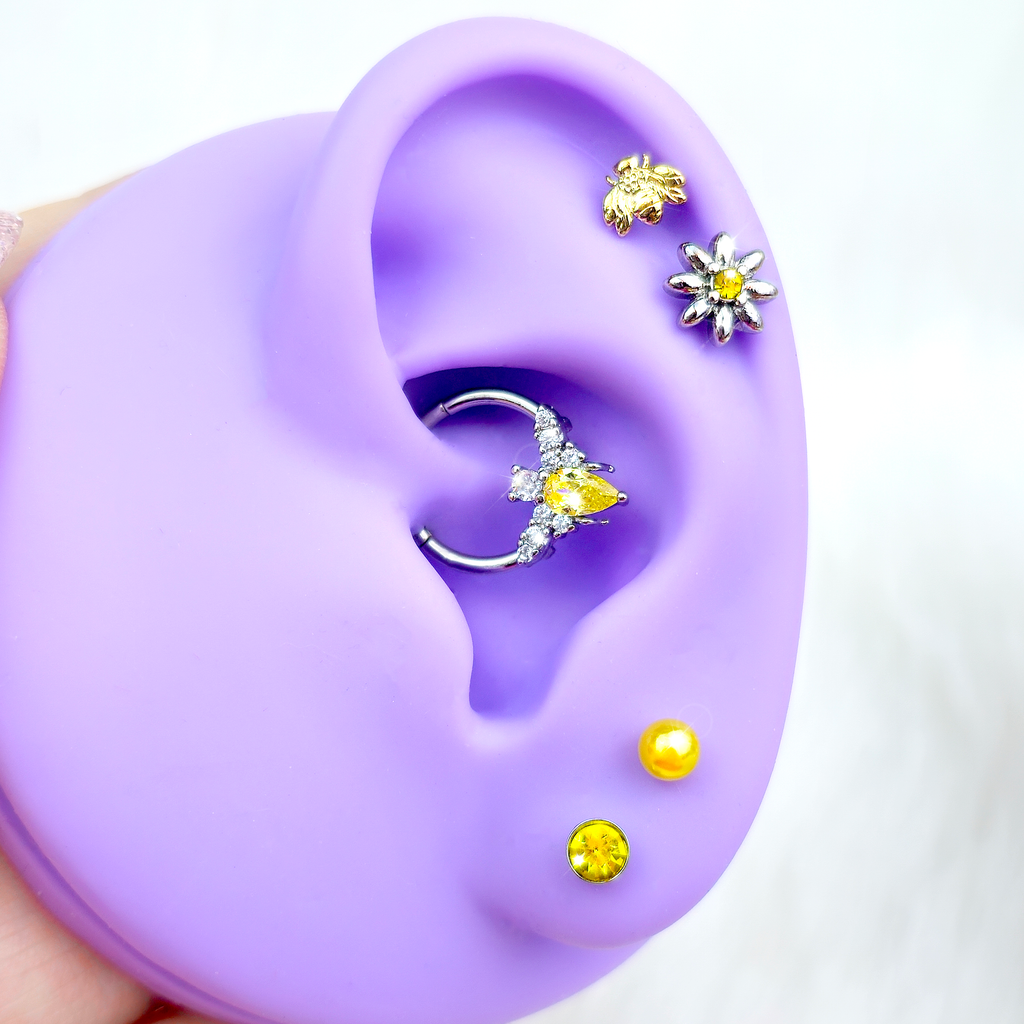 16G Yellow Gem Bee Flower Labret Segment Ring Ear Curation Set of 5