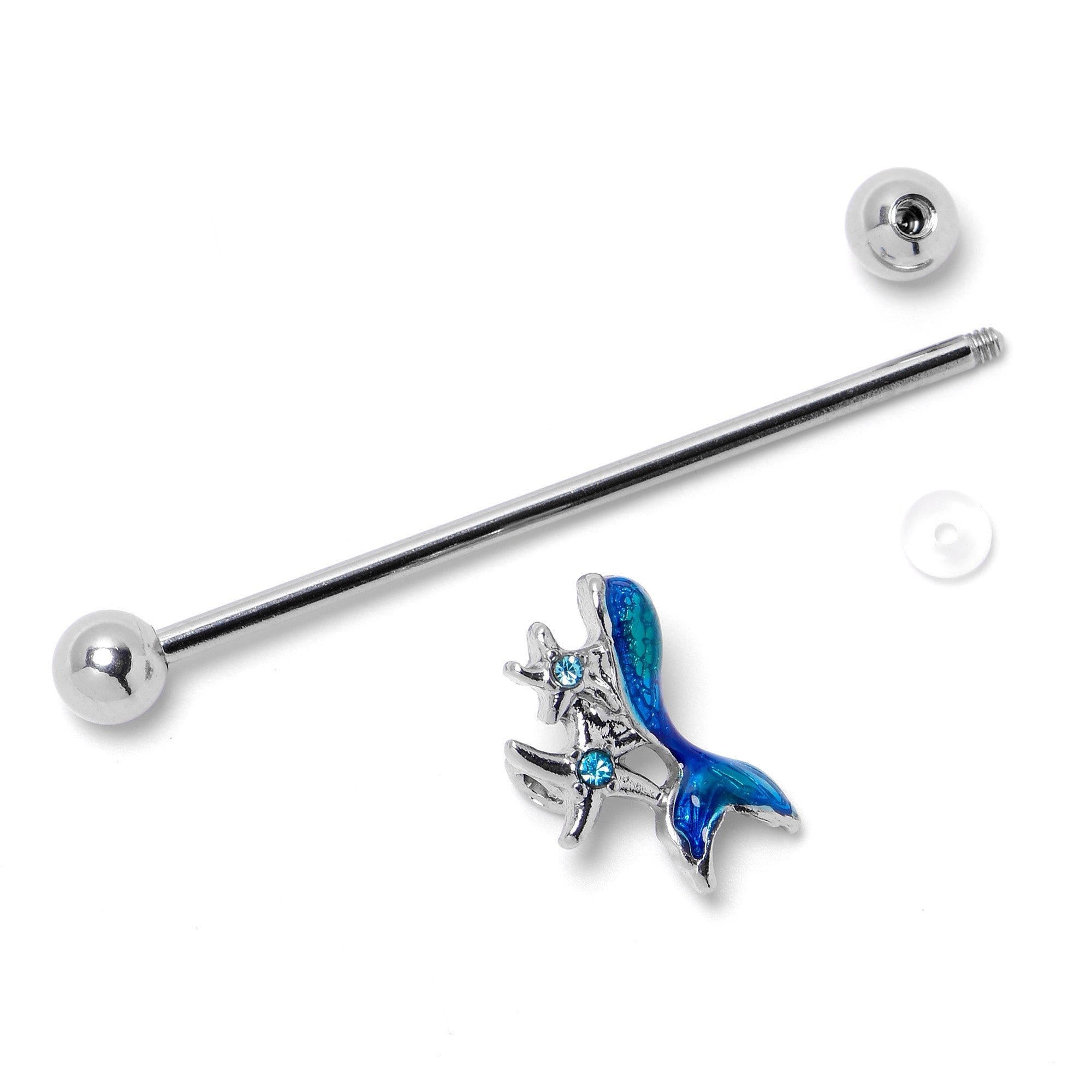 14G Blue Gem Blue Mermaid Tail Star Industrial Barbell 38mm